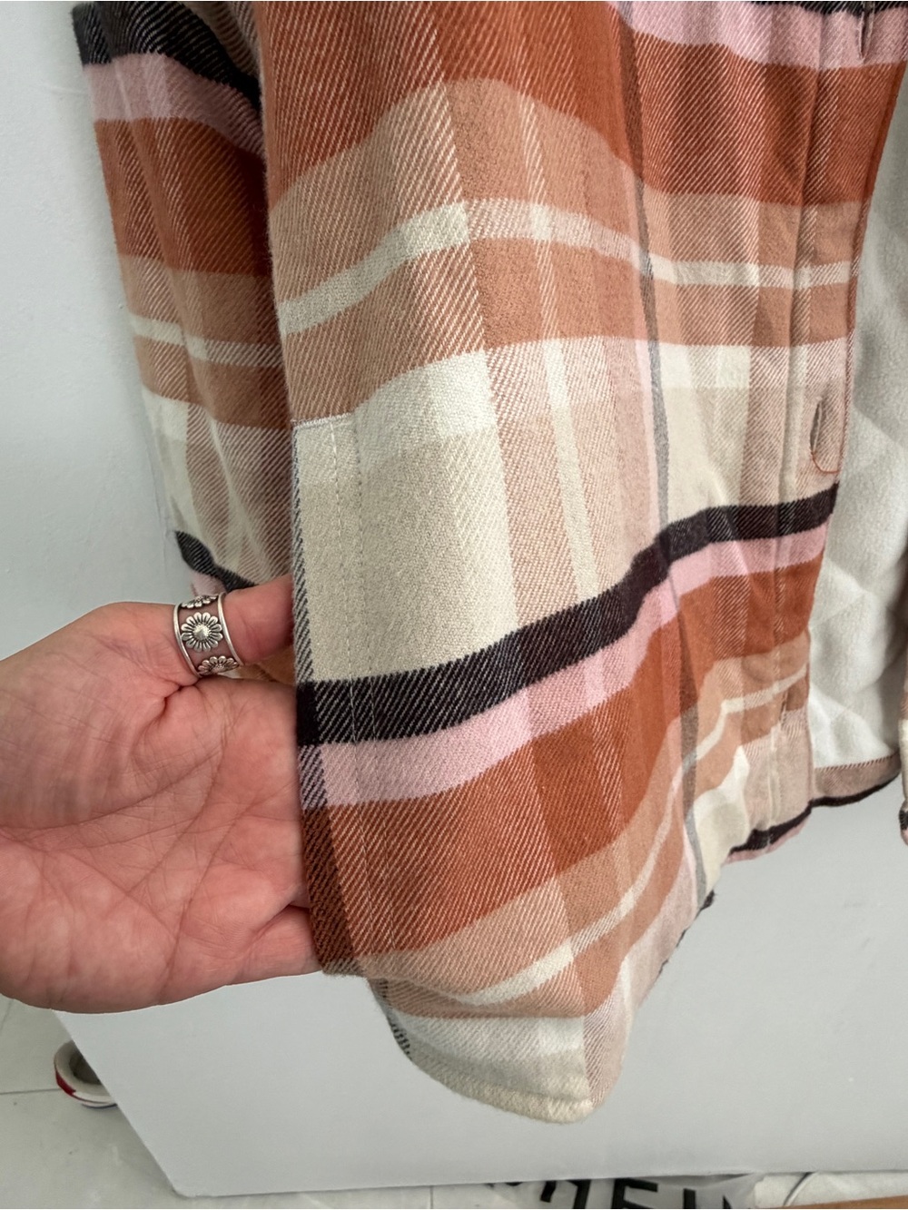 NEW Abercrombie youth Quilted Jacket size 15/16 Cream & Rust Plaid - Picture 6 of 9